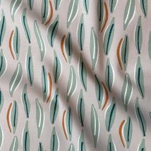 Tissu demi-natté coton taupe motif grandes feuilles eucalyptus - DOMOTEX - Mondial Tissus