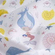 Tissu coton bio sirène coquillages - Mondial Tissus