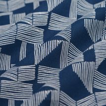 Tissu cretonne graphique bleu marine - MT - Mondial Tissus