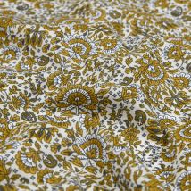 Tissu cretonne imprimé fleurs indiennes jaune - Mondial Tissus