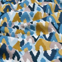 Tissu cretonne imprimé éthnique bleu - Mondial Tissus