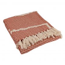 Plaid tissé frange terracotta 130x170cm - MT - Mondial Tissus