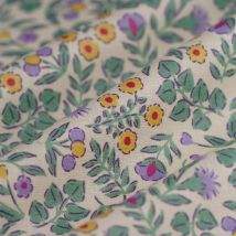 Tissu cretonne enduite cerise fleurs feuille violet - MT - Mondial Tissus