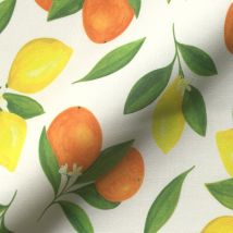 Toile outdoor impression digitale orange et citron fond blanc - Mondial Tissus