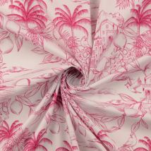 Tissu popeline coton imprimé effet toile de jouy bord de mer rouge - Mondial Tissus