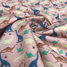 Tissu popeline de coton bio dinosaures rose - MT - Mondial Tissus
