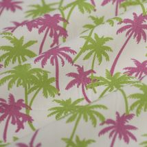 Tissu popeline coton palmier rose blanc - MT - Mondial Tissus