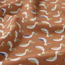 Tissu cretonne imprimé Jean le pelican rouille - DOMOTEX - Mondial Tissus
