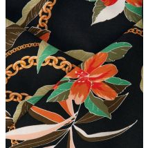 Popeline fibranne viscose noire motifs fleurs hawaïennes et chaînes - Promod Couture