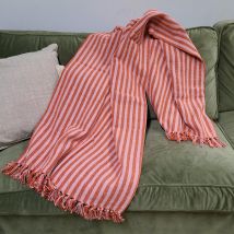 Plaid recyclé 130x180cm rayures rouge rose artisanat indien - AU Maison - Mondial Tissus