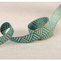 Ruban géométrique bleu or 15 mm - Mondial Tissus