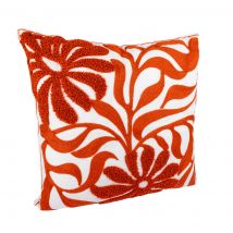 Housse de coussin brodée fleurs rouge 40x40cm - MT - Mondial Tissus