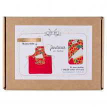 Kit couture tablier enfant jardinier en herbe (4-8 ans) dashwood rouge - Com'1 idée - Mondial Tissus