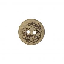 Bouton bois gravé floral 15mm 2 trous (6 pièces) - MT - Mondial Tissus