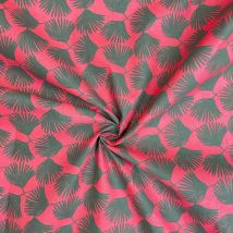 Tissu cretonne coton framboise motif palmes antracites