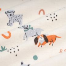 Tissu flanelle coton bio chien wouf écru - MT - Mondial Tissus