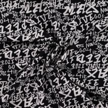 Tissu jersey coton lettres blanc noir - Mondial Tissus