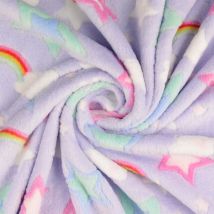 Tissu doudou étoile et arc en ciel violet - Mondial Tissus