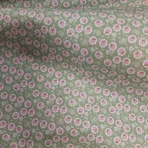 Percale coton chemise verte impression digitale fleur rose