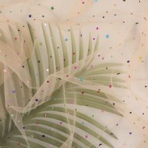 Tissu tulle abricot étoiles multicolore - Mondial Tissus