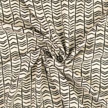 Tissu toile viscose lin lourd géométrique noir beige - Mondial Tissus