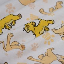 Tissu jersey coton Roi Lion blanc jaune - Mondial Tissus