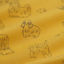 Tissu cretonne Woof chien jaune moutarde - MT - Mondial Tissus