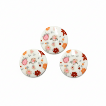 Carte de 3 boutons 2 trous 25 mm multi fleurs blanc et rose - Récréatys - Mondial Tissus