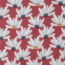 Tissu Cretonne Coton motif grands pétales blancs rouge