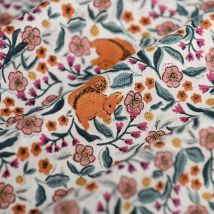 Tissu cretonne écureuil fleur rose - MT - Mondial Tissus