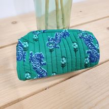 Trousse 20x7x7cm imprimé blockprint tigres verts artisanat indien - AU Maison - A.U Maison - Mondial Tissus