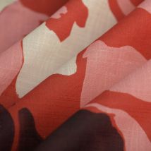 Tissu toile recyclé effet lin lys rose rouge - MT - Mondial Tissus