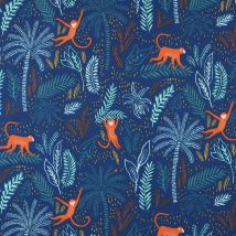Tissu coton bleu jungle