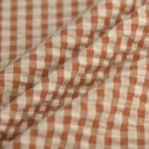 Tissu Seersucker vichy pêche cognac - DOMOTEX - Mondial Tissus