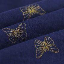 Tissu double gaze Papillon foil marine - MT - Mondial Tissus