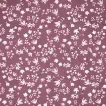 Tissu Cretonne Coton bio motif fleurs blanches violet