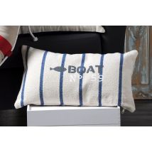 Coussin coton beige imprimé Boat rayé marine 30 x 50cm - STOF - Mondial Tissus