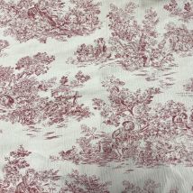 Tissu jacquard toile de jouy effet froissé blanc et rose - Mondial Tissus