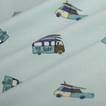 Tissu jersey coton elasthanne vans bleu - Mondial Tissus