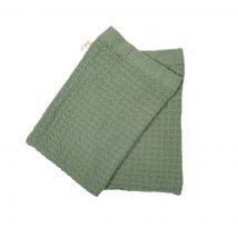 Lot de 2 gants de toilette nid d'abeille kaki 15x21 - MT - Mondial Tissus