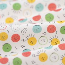 Tissu popeline de coton smiley musique écru - Mondial Tissus