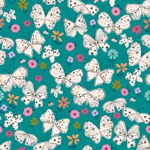 Tissu popeline de coton émeraude papillons et champs de fleurs - Dashwood - Dashwood Studio - Mondial Tissus