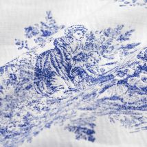 Tissu jacquard toile de jouy effet froissé blanc et bleu - Mondial Tissus