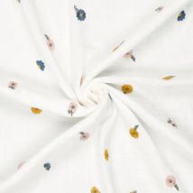 Tissu double gaze blanche broderie fleurie multico - Mondial Tissus