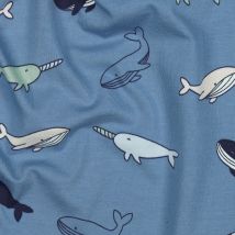 Maille jersey imprimée baleines bleues - Poppy Fabrics - Poppy Fabrics - Mondial Tissus