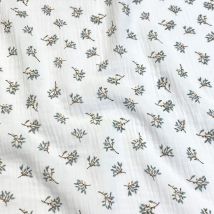 Tissu double gaze bouquet printemps bleu / fond blanc - DOMOTEX - Mondial Tissus