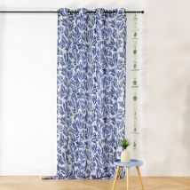 Rideau aspect lin Octavie imprimé végétal bleu 140x280 cm - Linder - Mondial Tissus