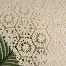 Tissu dentelle coton crochet rosace écru - Mondial Tissus