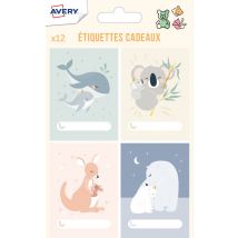 Lot de 12 étiquettes cadeaux naissance thème bébés animaux - Mondial Tissus