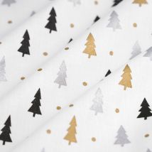 Tissu de Noël cretonne sapin noir or argent - MT - Mondial Tissus